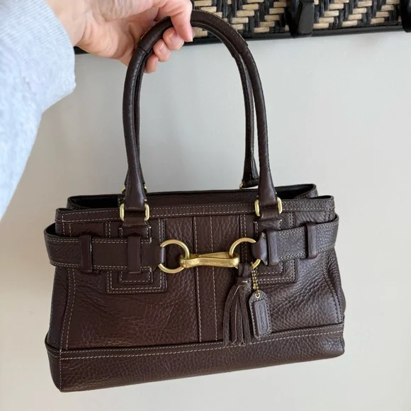 Coach Vintage Y2K Hamptons Carryall - Chocolate Brown Pebbled Leather Satchel - Picture 2 of 10
